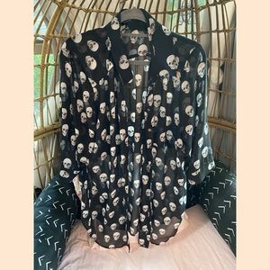 Skull Chiffon Button Down Blouse